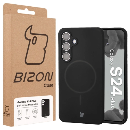 Silikonowe etui z pierścieniem magnetycznym Bizon Soft Case Magnetic do Galaxy S24 Plus, czarne