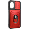 Etui Bizon Case Camshield Card Slot Ring do Xiaomi Poco M5, czerwone