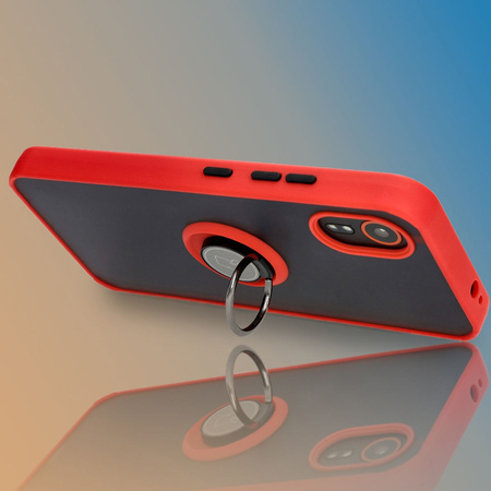 Etui z uchwytem na palec Bizon Case Hybrid Ring do Galaxy Xcover7, przydymione z czerwoną ramką