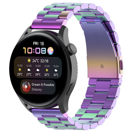 Pasek ze stali nierdzewnej do smartwatcha, Bizon Strap Watch Aura, Quick Release 18 mm, tęczowy