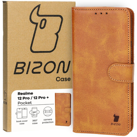 Etui z klapką Bizon Case Pocket do Realme 12 Pro / 12 Pro+, brązowe