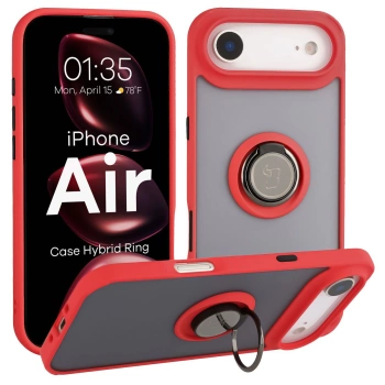 Etui z uchwytem na palec Bizon Case Hybrid Ring do iPhone Air, przydymione z czerwoną ramką