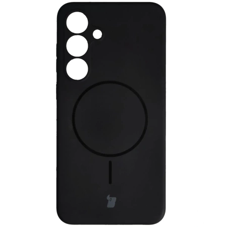 Silikonowe etui z pierścieniem magnetycznym Bizon Soft Case Magnetic do Galaxy S25 Plus, czarne