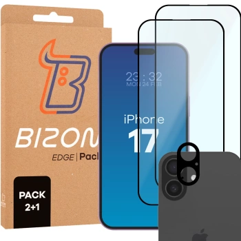 2x Szkło + szybka na aparat Bizon Edge Pack do iPhone 17