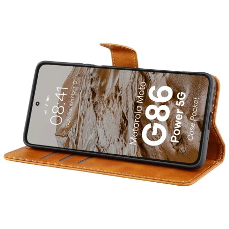 Etui z klapką Bizon Case Pocket do Motorola Moto G86 Power 5G, brązowe