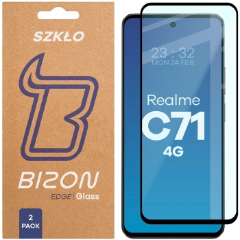 Szkło hartowane Bizon Glass Edge Duo do Realme C71 4G, czarna ramka, 2 sztuki