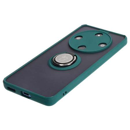 Etui z uchwytem na palec Bizon Case Hybrid Ring do Honor Magic6 Lite, przydymione z ciemnozieloną ramką