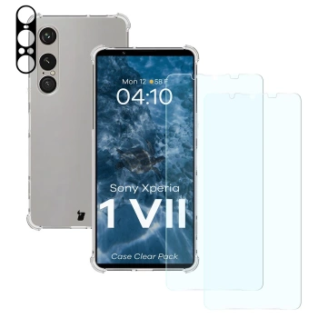 Etui + 2x szkło hartowane + szkiełko na obiektyw Bizon Case Clear Pack do Sony Xperia 1 VII