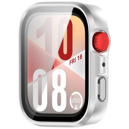 Etui ze szkłem do zegarka Bizon Case+Glass Watch do Huawei Watch Fit 4, satynowo srebrne