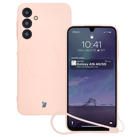 Silikonowe etui z pierścieniem magnetycznym Bizon Case Silicone Magnetic Sq do Galaxy A16 4G / 5G, jasnoróżowe