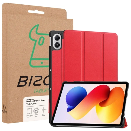 Etui z klapką Bizon Case Tab Croc do Xiaomi Redmi Pad 2 Pro, czerwone