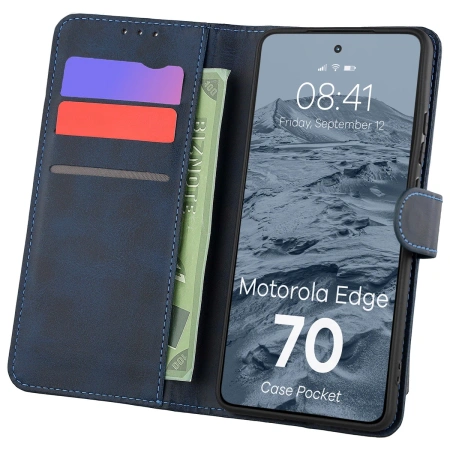 Etui z klapką Bizon Case Pocket do Motorola Edge 70, granatowe