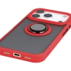 Etui z uchwytem na palec Bizon Case Hybrid Ring do iPhone 17 Pro, przydymione z czerwoną ramką