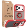 Etui z uchwytem na palec Bizon Case Hybrid Ring do iPhone 17 Pro, przydymione z czerwoną ramką