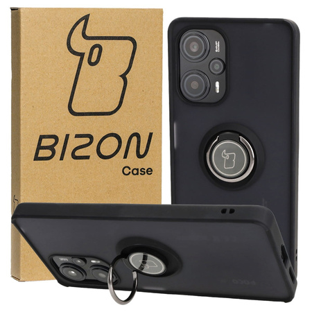 Etui z uchwytem na palec Bizon Case Hybrid Ring do Xiaomi Poco F5, przydymione z czarną ramką