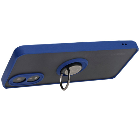 Etui z uchwytem na palec Bizon Case Hybrid Ring do Oppo A38 4G, przydymione z granatową ramką