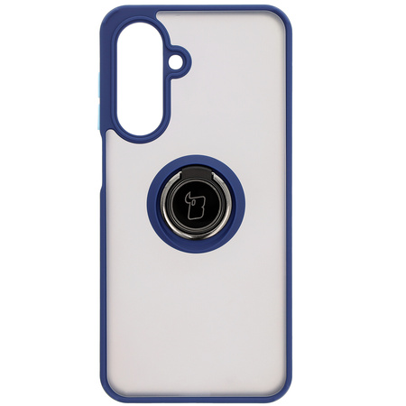 Etui z uchwytem na palec Bizon Case Hybrid Ring do Galaxy A26 5G, przydymione z granatową ramką