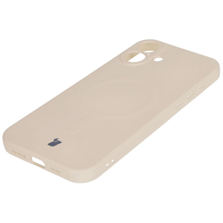 Silikonowe etui z pierścieniem magnetycznym Bizon Case Silicone Magnetic do iPhone 16 Plus, beżowe