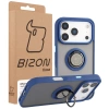Etui z uchwytem na palec Bizon Case Hybrid Ring do iPhone 17 Pro, przydymione z granatową ramką