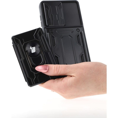 Etui Bizon Case Camshield Card Slot Ring do Galaxy S21 FE, czarne