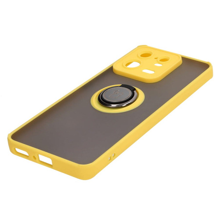 Etui z uchwytem na palec Bizon Case Hybrid Ring do Xiaomi 13 Pro, przydymione z żółtą ramką