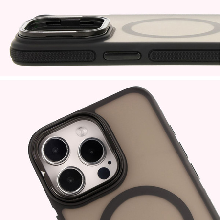 Etui z podstawką i pierścieniem magnetycznym Bizon Case Eclipse do iPhone 15 Pro Max, przydymione z czarną ramką