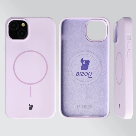 Silikonowe etui z pierścieniem magnetycznym Bizon Soft Case Magnetic do iPhone 15 Plus/14 Plus, jasnofioletowe