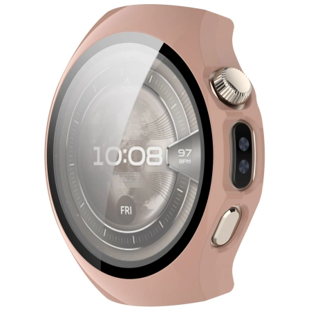 Etui ze szkłem do zegarka Bizon Case+Glass Watch do Huawei Watch 5 42 mm, różowe