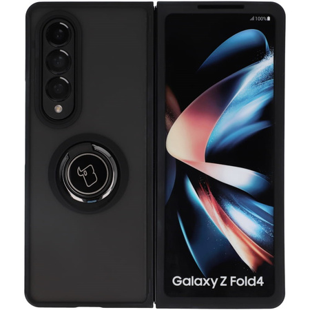 Etui z uchwytem na palec Bizon Case Hybrid Ring do Galaxy Z Fold4, przydymione z czarną ramką