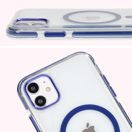 Etui z pierścieniem magnetycznym Bizon Case Marco do iPhone 11, przezroczyste z niebieską ramką