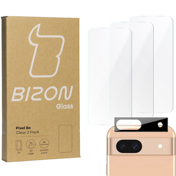 3x Szkło + szybka na aparat BIZON Clear 2 Pack do Google Pixel 8a