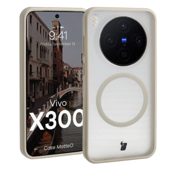 Etui z pierścieniem magnetycznym Bizon Case MatteO do Vivo X300, przydymione-beżowe