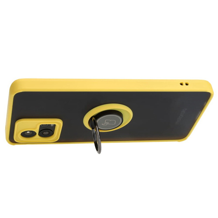 Etui z uchwytem na palec Bizon Case Hybrid Ring do Motorola Moto G72, przydymione z żółtą ramką