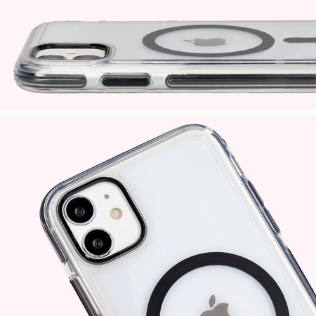 Etui z pierścieniem magnetycznym Bizon Case Marco do iPhone 11, przezroczyste z czarną ramką