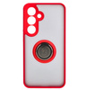 Etui z uchwytem na palec Bizon Case Hybrid Ring do Galaxy S25 / S24, przydymione z czerwoną ramką