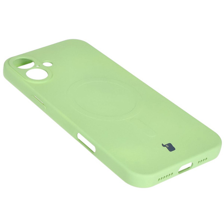 Silikonowe etui z pierścieniem magnetycznym Bizon Case Silicone Magnetic do iPhone 16 Plus, jasnozielone