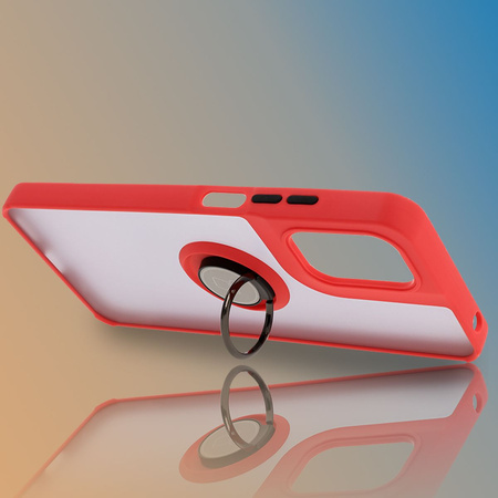 Etui z uchwytem na palec Bizon Case Hybrid Ring do Motorola Moto G05 / E15, przydymione z czerwoną ramką