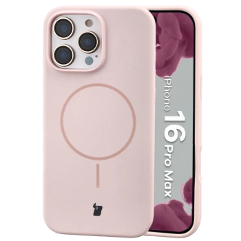 Silikonowe etui z pierścieniem magnetycznym Bizon Soft Case Magnetic do iPhone 16 Pro Max, jasnoróżowe