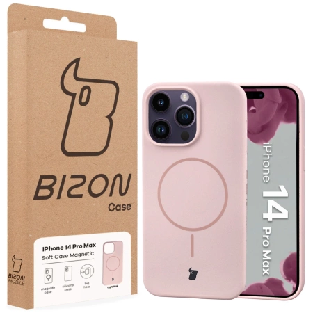 Silikonowe etui z pierścieniem magnetycznym Bizon Soft Case Magnetic do iPhone 14 Pro Max, jasnoróżowe