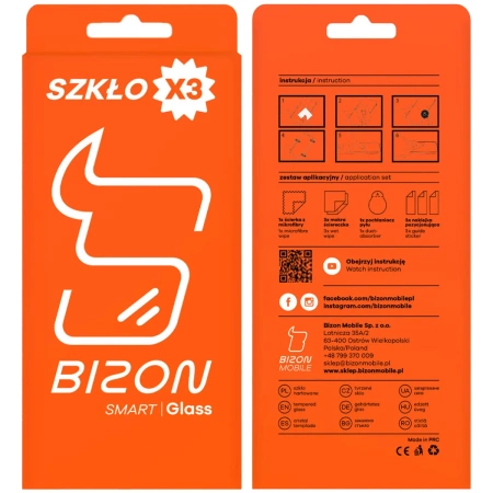 Szkło ochronne 2.5D Bizon Smart Glass do iPhone 15 / 16, 3 sztuki