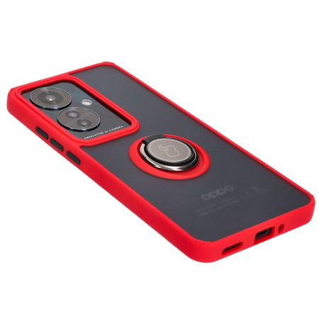 Etui z uchwytem na palec Bizon Case Hybrid Ring do Oppo Reno11 F 5G, przydymione z czerwoną ramką