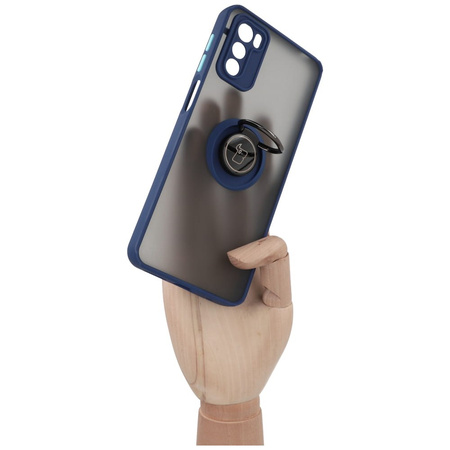 Etui z uchwytem na palec Bizon Case Hybrid Ring do Motorola Moto G42 , przydymione z granatową ramką