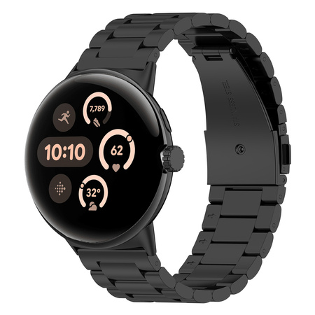 Pasek ze stali nierdzewnej Bizon Strap Watch Aura do Google Pixel Watch 3 / 2 / 1 41 mm, czarny