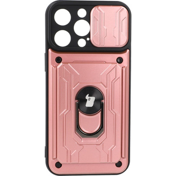 Etui Bizon Case Camshield Card Slot Ring do iPhone 14 Pro Max, jasnoróżowe