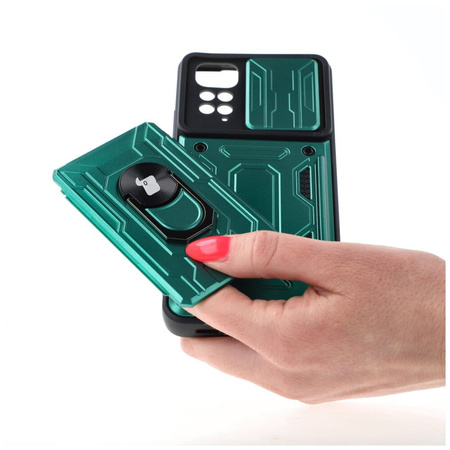 Etui Bizon Case Camshield Card Slot Ring do Xiaomi Redmi Note 11/11S, zielone