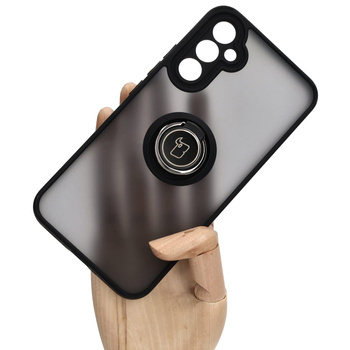 Etui z uchwytem na palec Bizon Case Hybrid Ring do Galaxy A34 5G, przydymione z czarną ramką