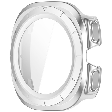 Etui ze szkłem do zegarka Bizon Case+Glass Watch do Galaxy Watch Ultra 2 / 1, satynowo srebrne
