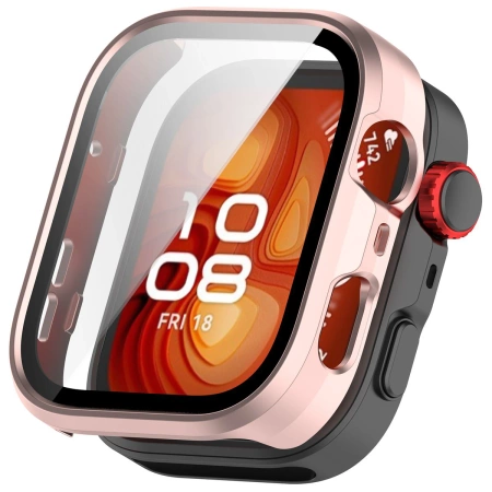 Etui ze szkłem do zegarka Bizon Case+Glass Watch do Huawei Watch Fit 4 Pro, satynowo różowe