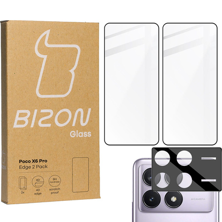 2x Szkło + szybka na aparat BIZON Edge 2 Pack do Xiaomi Poco X6 Pro