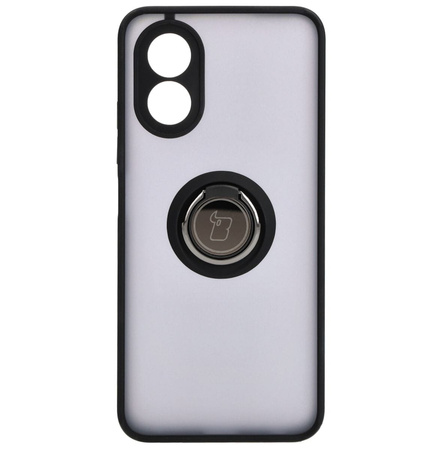 Etui z uchwytem na palec Bizon Case Hybrid Ring do Oppo A38 4G, przydymione z czarną ramką